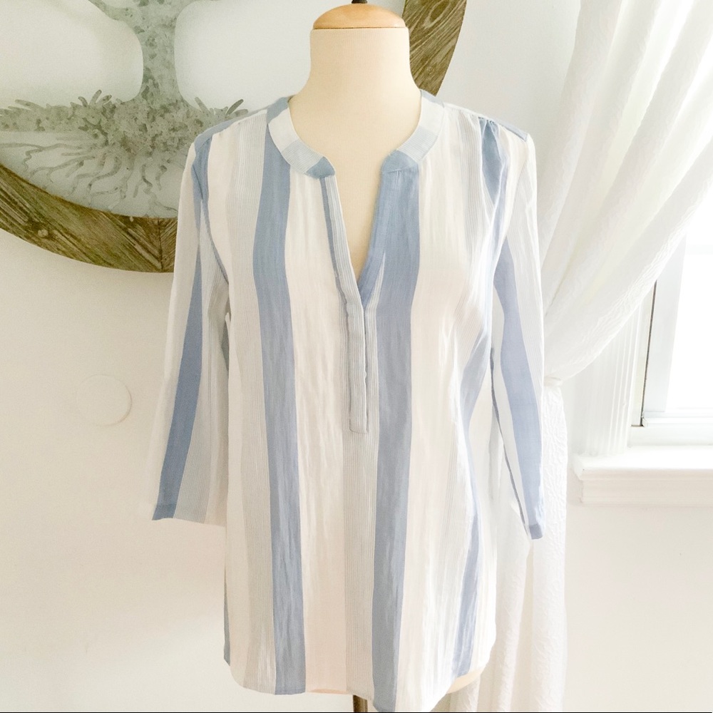 LUMIERE Blue and White Striped Tunic Top NWOT